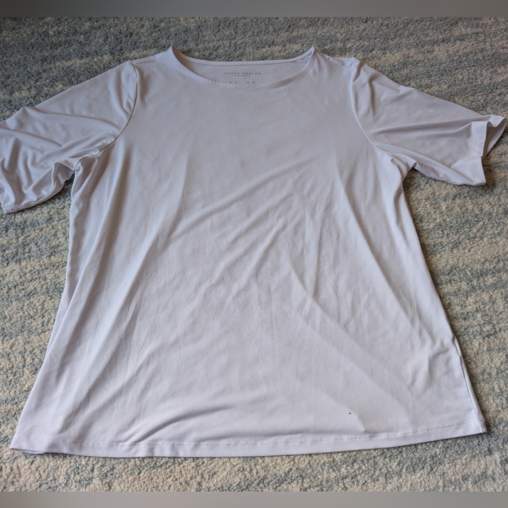 1x Susan Graver Women's Top Sleek Essentials Liquid Knit White QVC